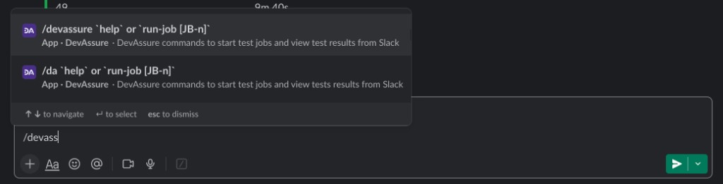 Slack slash-command autocomplete for /devassure and /da