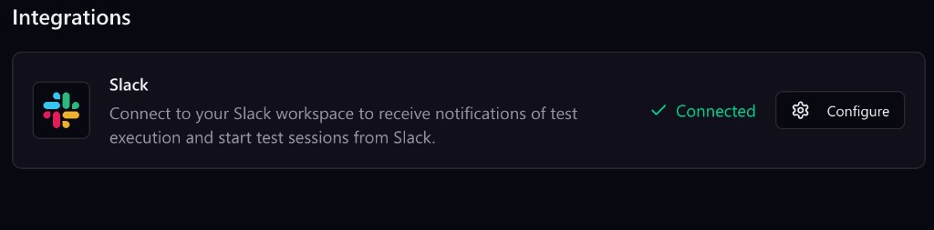 Slack connected in DevAssure Integrations