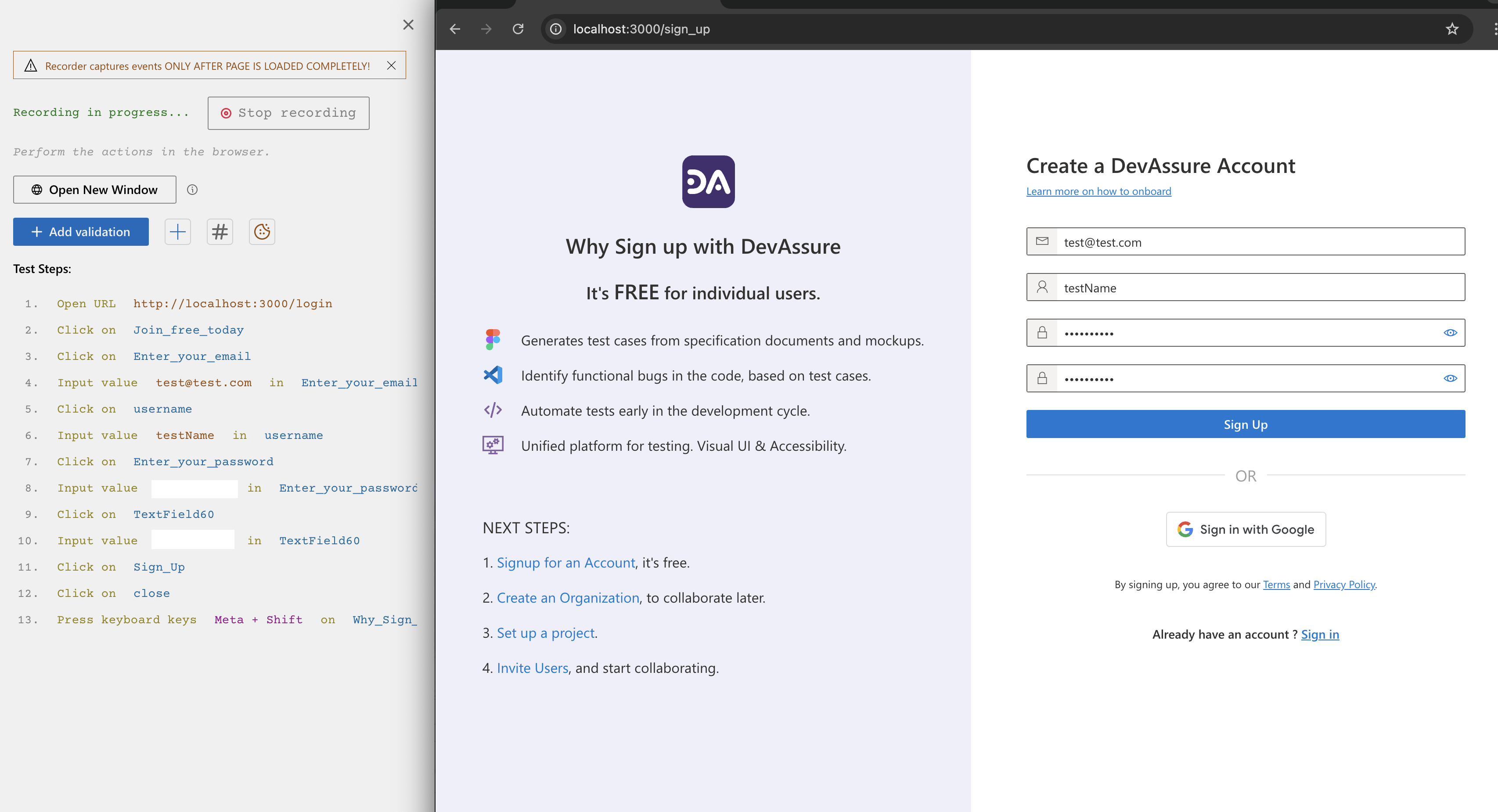 DevAssure's Intelligent Recorder