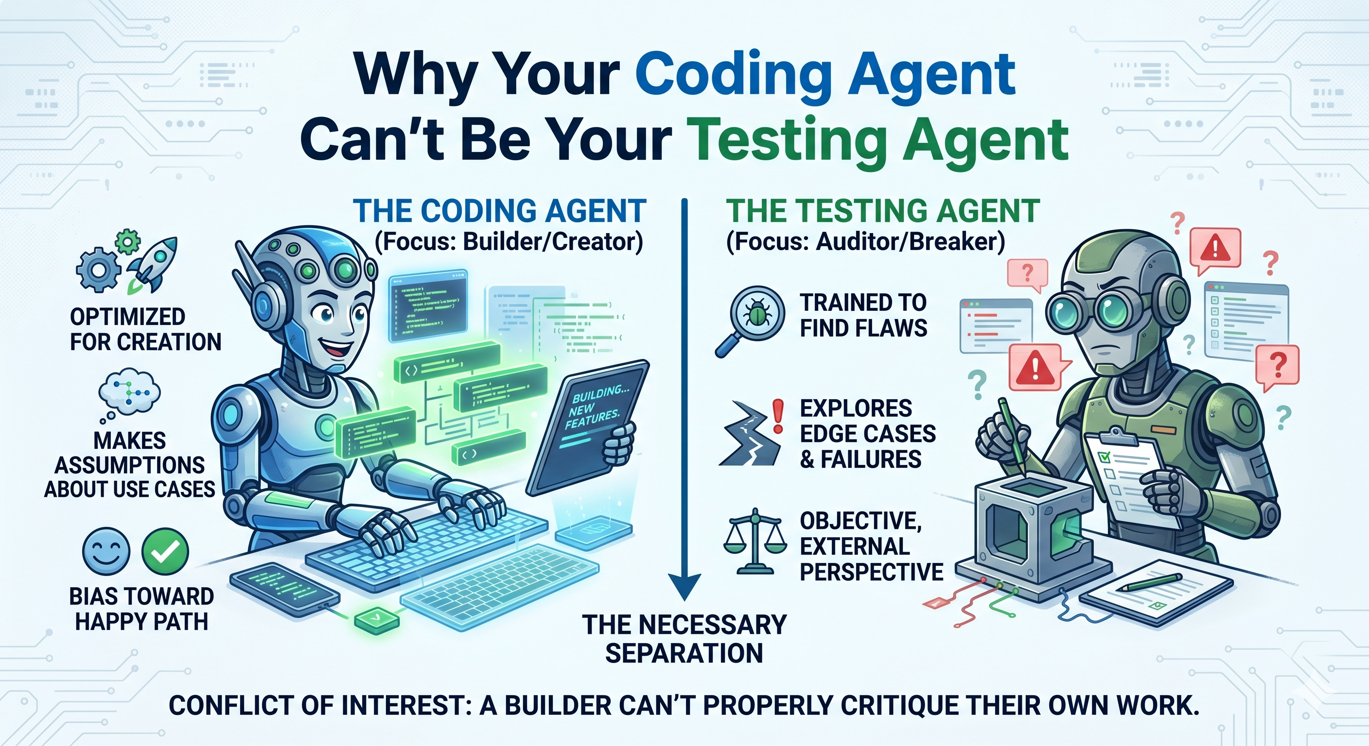 Why Your Coding Agent Can't Be Your Testing Agent
